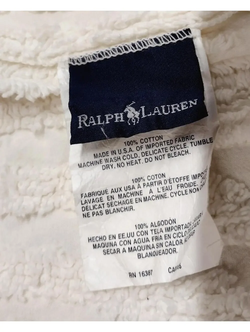 Ralph Lauren Chenille Pillow Cover Rich White Vintage 1990s Y2k Standard 31 in